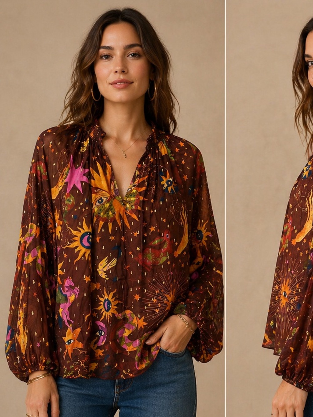Dress To Kill Celestial Print Sheer Boho Blouse XS NWT